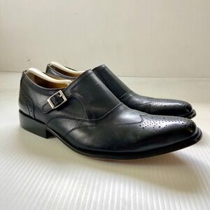 Liberty Black Leather Monk Strap Brogue Wing Tip Lace Up Shoes Mens 10